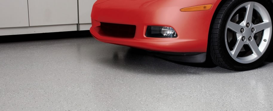 Car parked on a finished epoxy garage floor